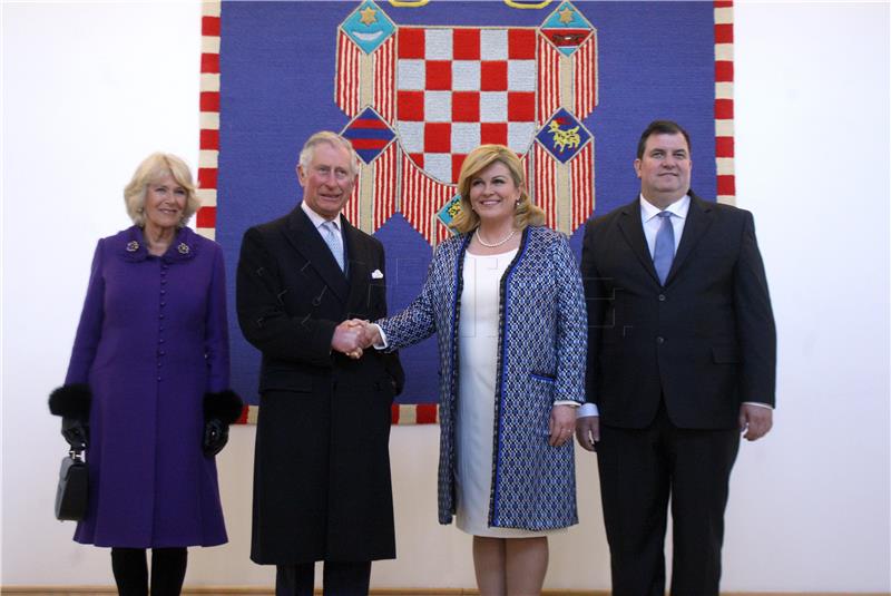 Croatian president greets Prince of Wales and Duchess of Cornwall