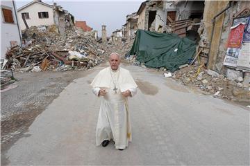 ITALY POPE FRANCIS VISITS EARTHQUAKE HIT AMATRICE