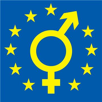 Mixed gender symbols, with the colours of the EU