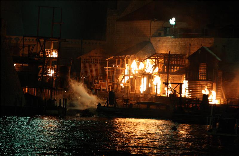 The scene of a burning village ends the part of the 'Robin Hood: Origins' movie filming in Dubrovnik