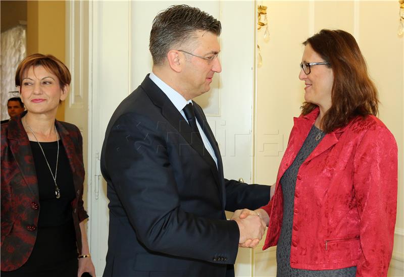 Sastanak povjerenice Europske komisije za trgovinu Cecilie Malmström s premijerom Andrejem Plenkovićem