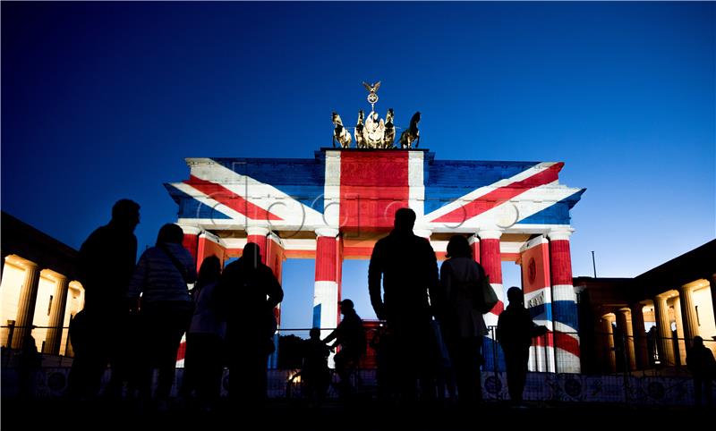 Brandenburg Gate illuminated in colours of British flag