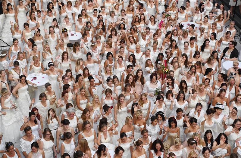 World record attempt: Women in wedding dresses