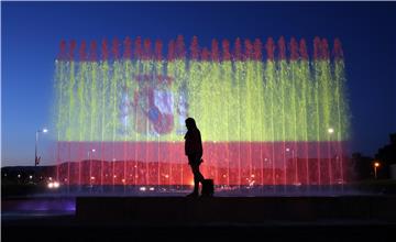 Fountains in color of Spain flag