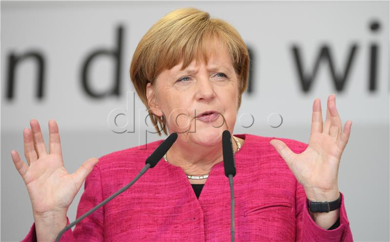 Merkel attends a CDU election Campaign event in Heppenheim