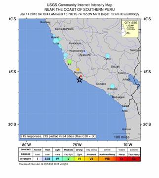 Potres magnitude 7,3 na jugu Perua