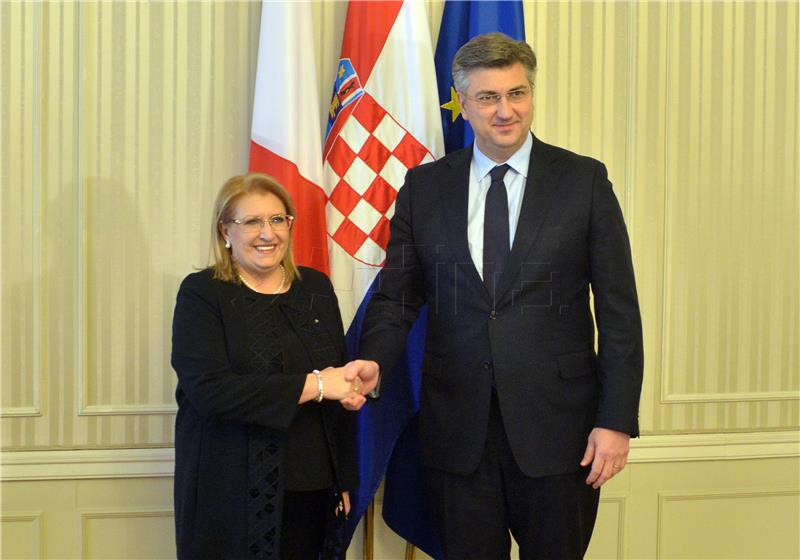 Premijer Plenković primio predsjednicu Republike Malte Marie-Louise Coleiro Prece