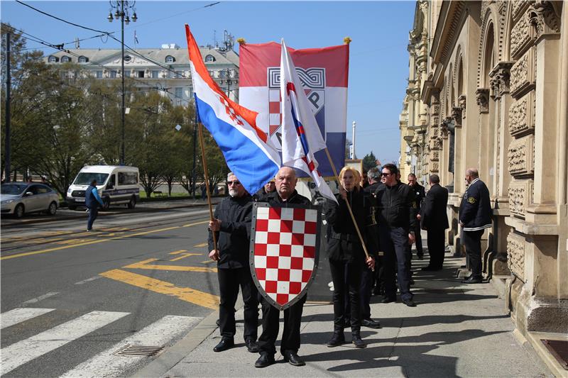 Members of right-wing AHSP line up in Zagreb's main square