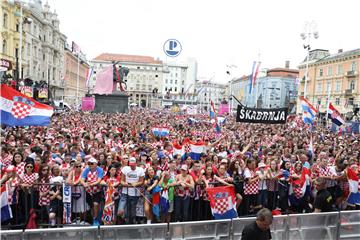 Football fans on main square in Zagreb