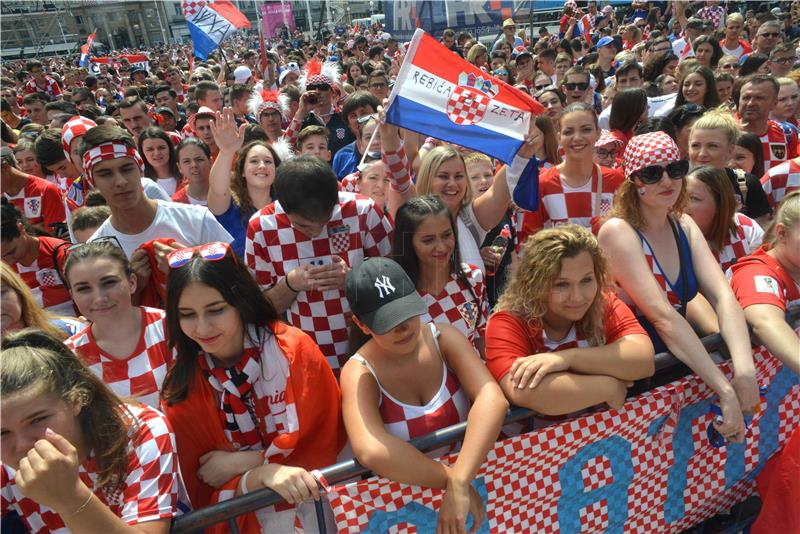 Football fans on main square in Zagreb