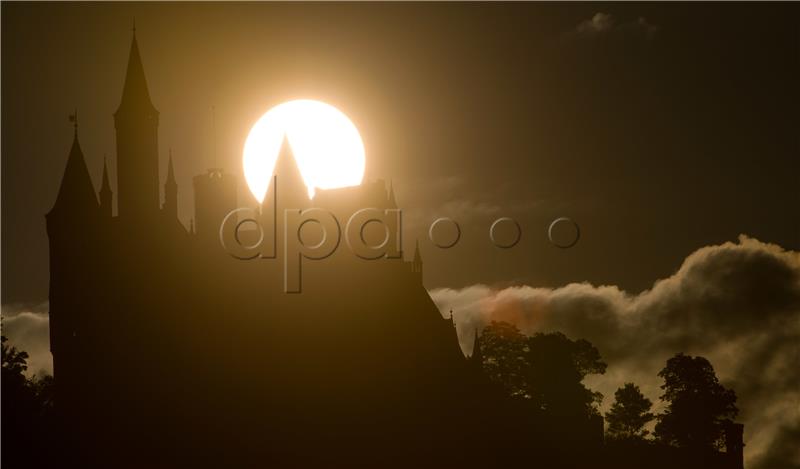 Sunrise behind Hohenzollern castle in Germany