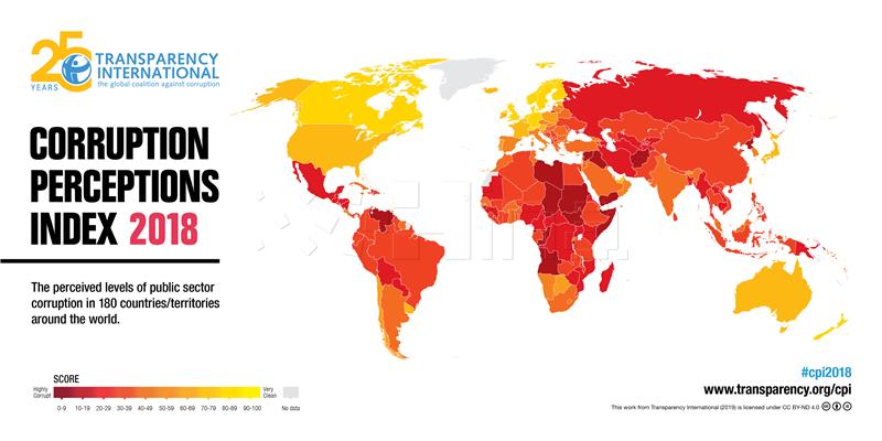 Indeks percepcije korupcije za 2018: Hrvatska nastavlja negativni trend