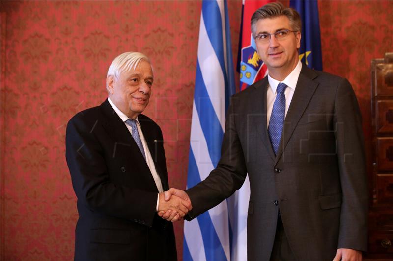 Grčki predsjednik Pavlopoulos se sastao s premijerom RH Plenkovićem